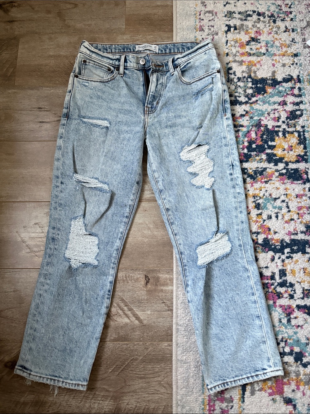 Abercrombie & Fitch Light Blue Distressed Boyfriend Jeans